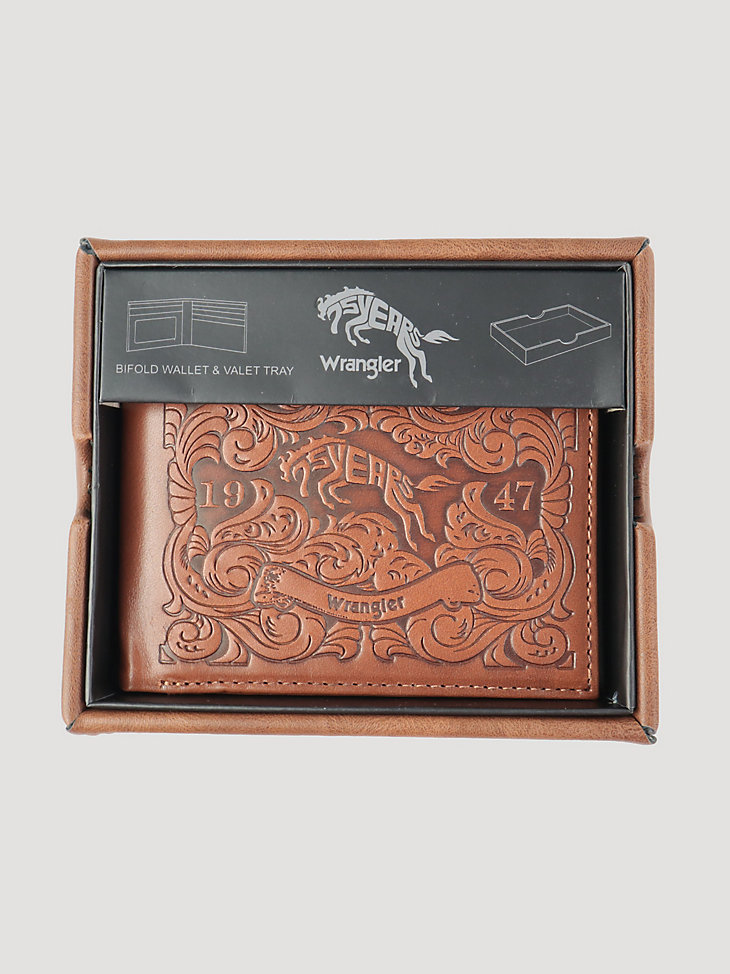 Wrangler Tooled Leather Bifold Wallet in Brown alternative view