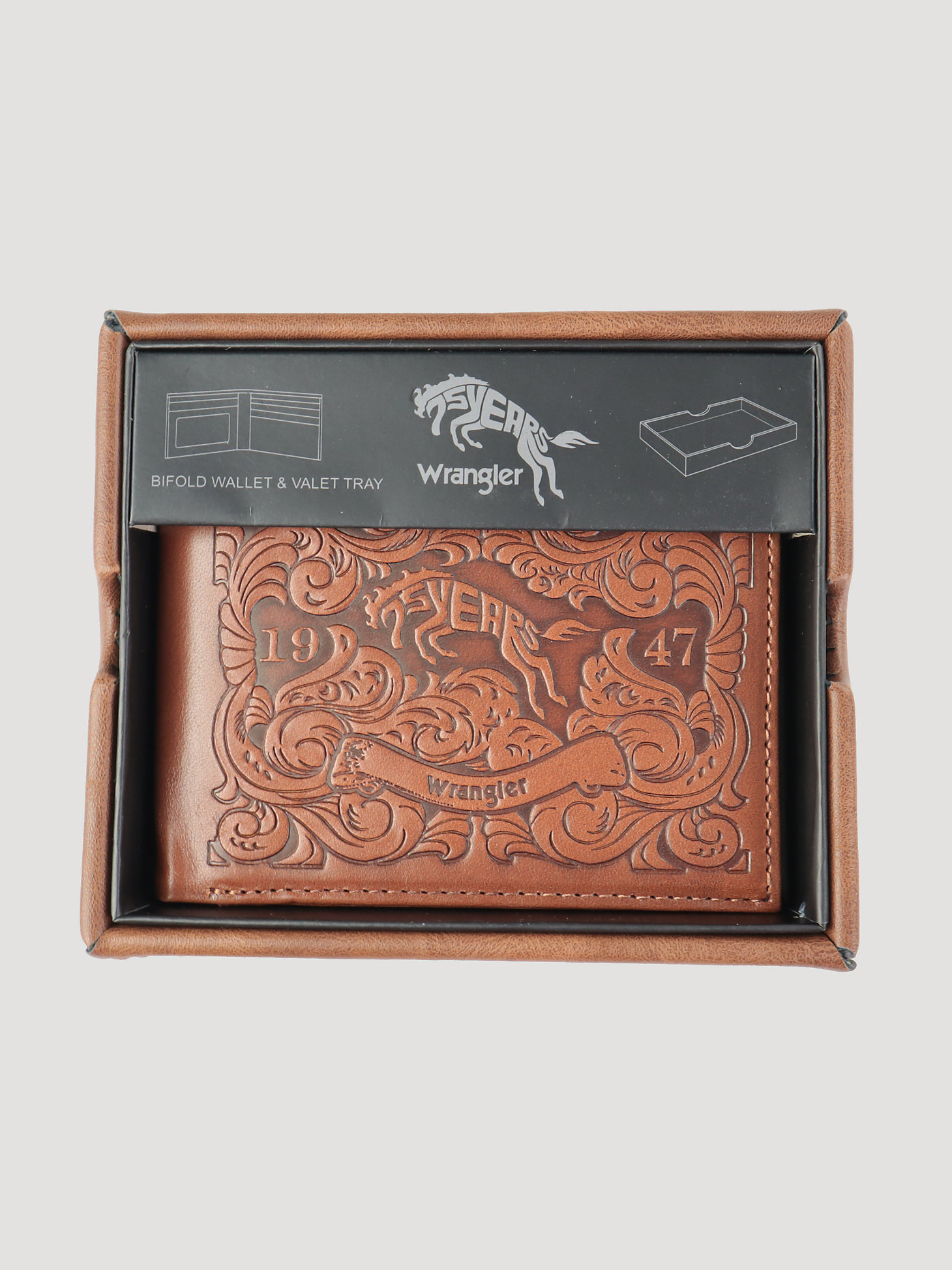 Wrangler Tooled Leather Bifold Wallet in Brown alternative view 1
