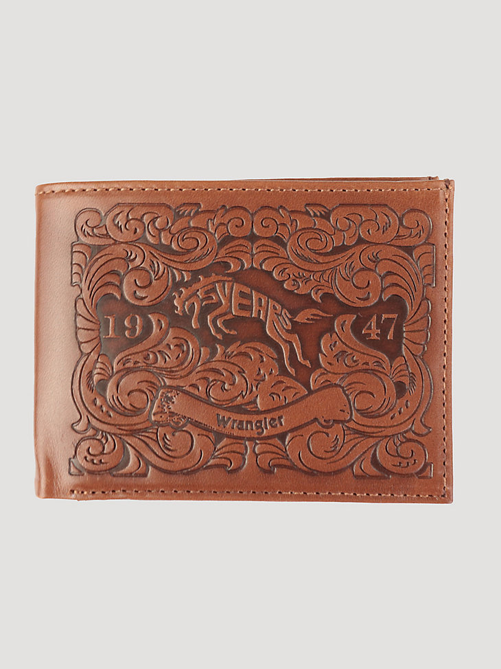 Wrangler Tooled Leather Bifold Wallet in Brown main view