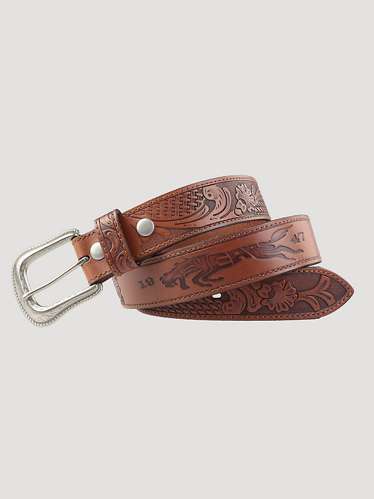Men's Wrangler Tooled Leather Belt in Brown main view