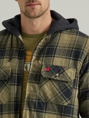 Wrangler® RIGGS Workwear® Long Sleeve Hooded Flannel Work Jacket in Green