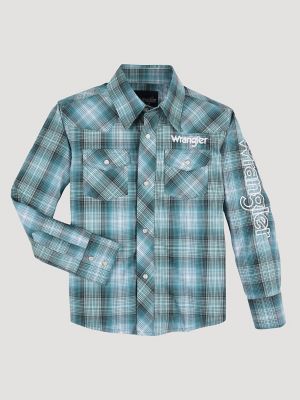 Boy's Wrangler® Logo Long Sleeve Western Snap Shirt | BOYS | Wrangler®