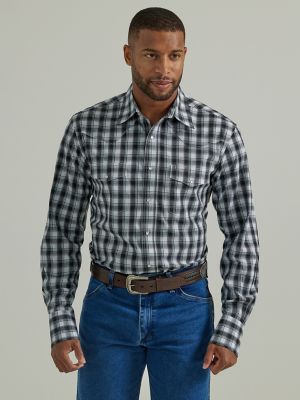 Men's Wrinkle Resist Long Sleeve Western Snap Plaid Shirt | Men's ...