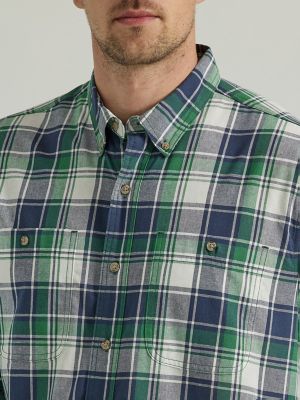 Wrangler Rugged Wear SS EC Plaid Shirt Khaki Blue Size 3XT