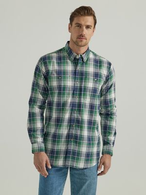 Wrangler Rugged Wear® Long Sleeve Easy Care Plaid Button-Down Shirt in  Green Navy