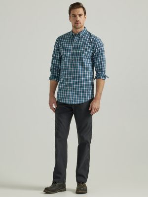 Plaid Button Up Shirt for Men in Grey