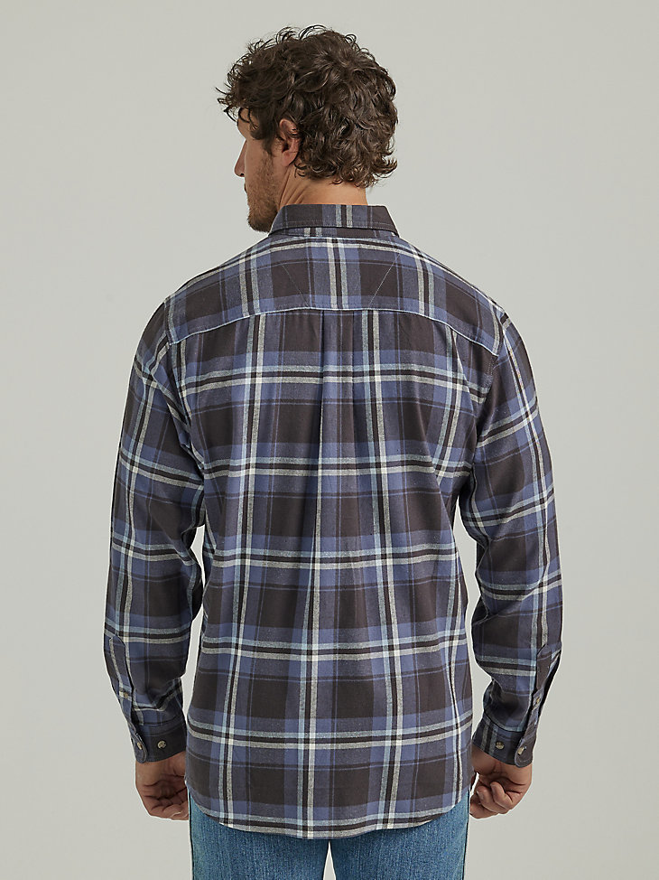Wrangler Rugged Wear® Long Sleeve Flannel Plaid Button-Down Shirt in Navy Indigo alternative view