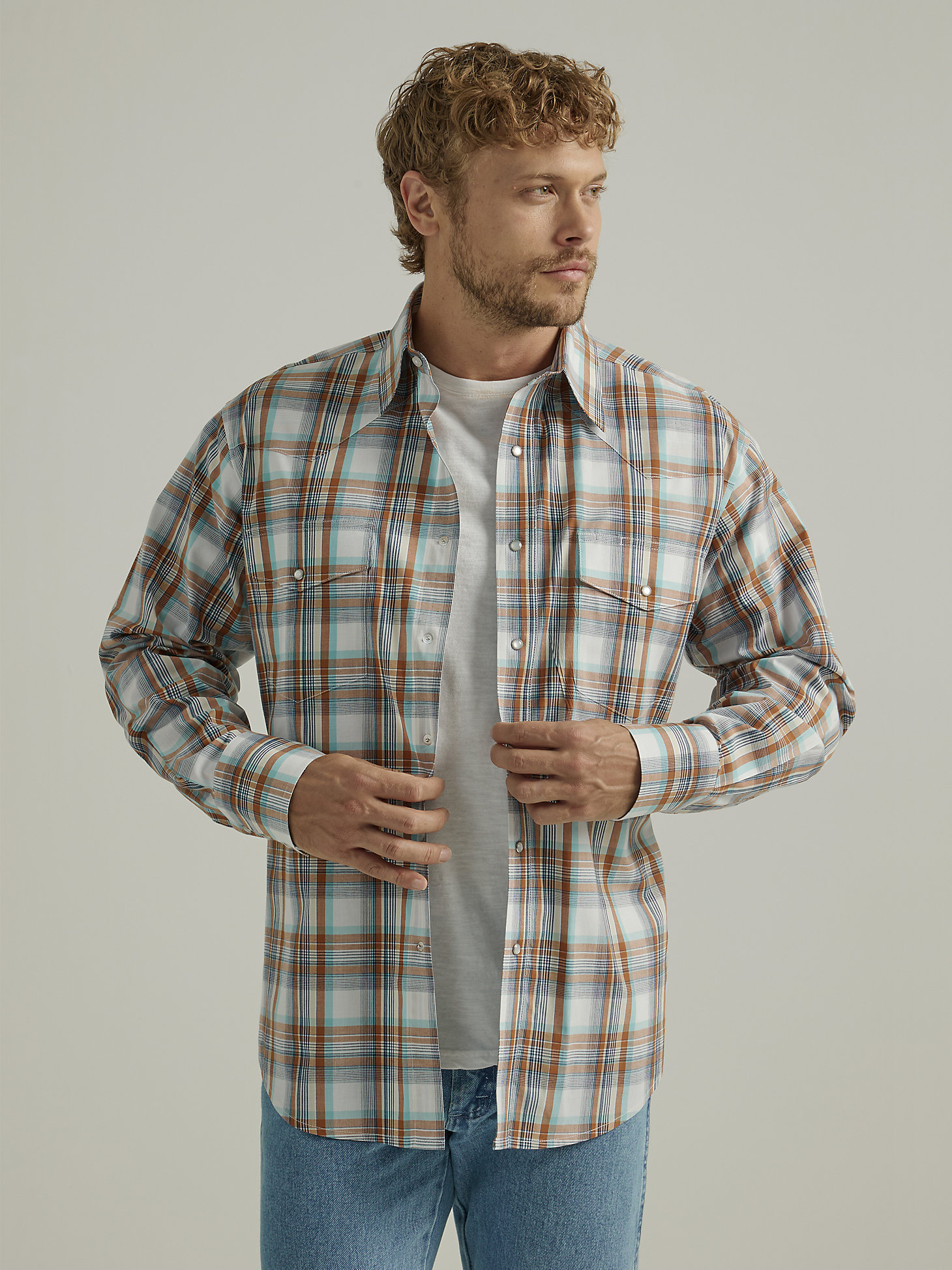 Men's Wrinkle Resist Long Sleeve Western Snap Plaid Shirt