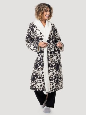 Flannel Cow Print Sherpa Lined Robe