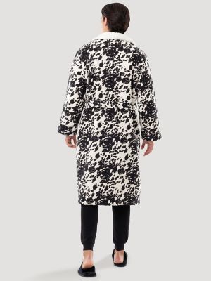 Flannel Cow Print Sherpa Lined Robe