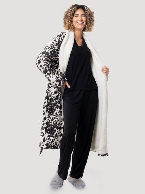 Flannel Cow Print Sherpa Lined Robe