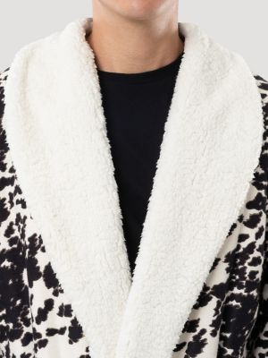 Flannel Cow Print Sherpa Lined Robe