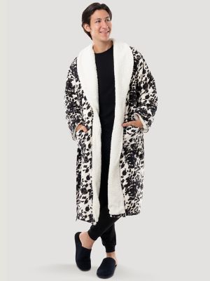 Flannel Cow Print Sherpa Lined Robe
