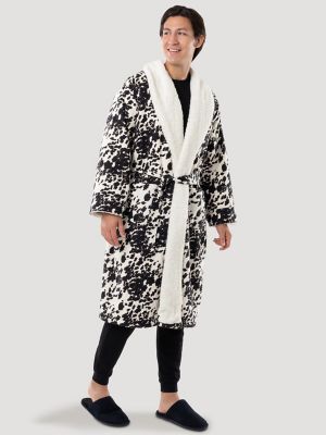 Flannel Cow Print Sherpa Lined Robe, Women's ACCESSORIES