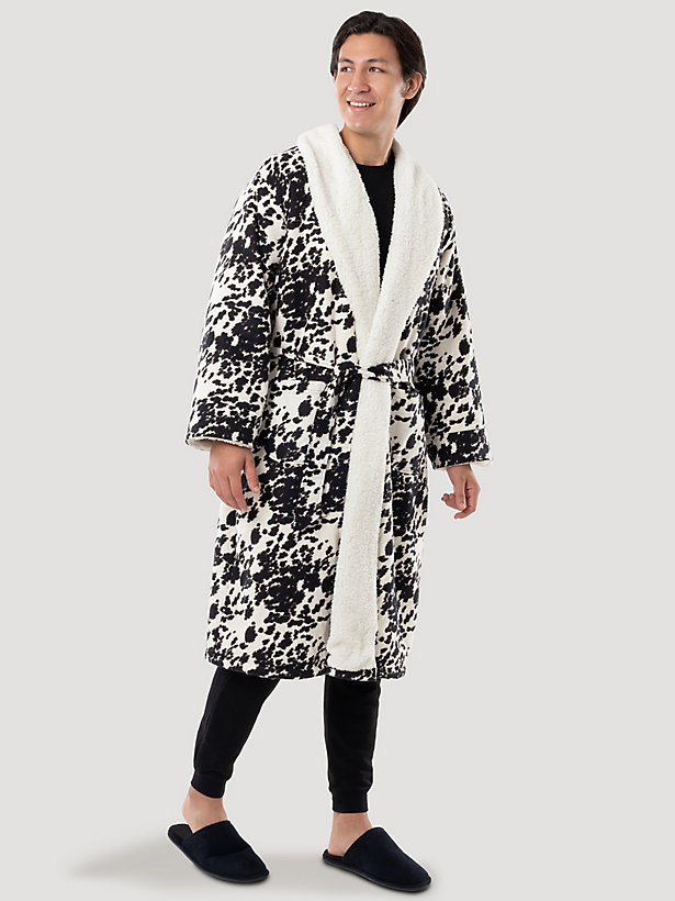 Flannel Cow Print Sherpa Lined Robe