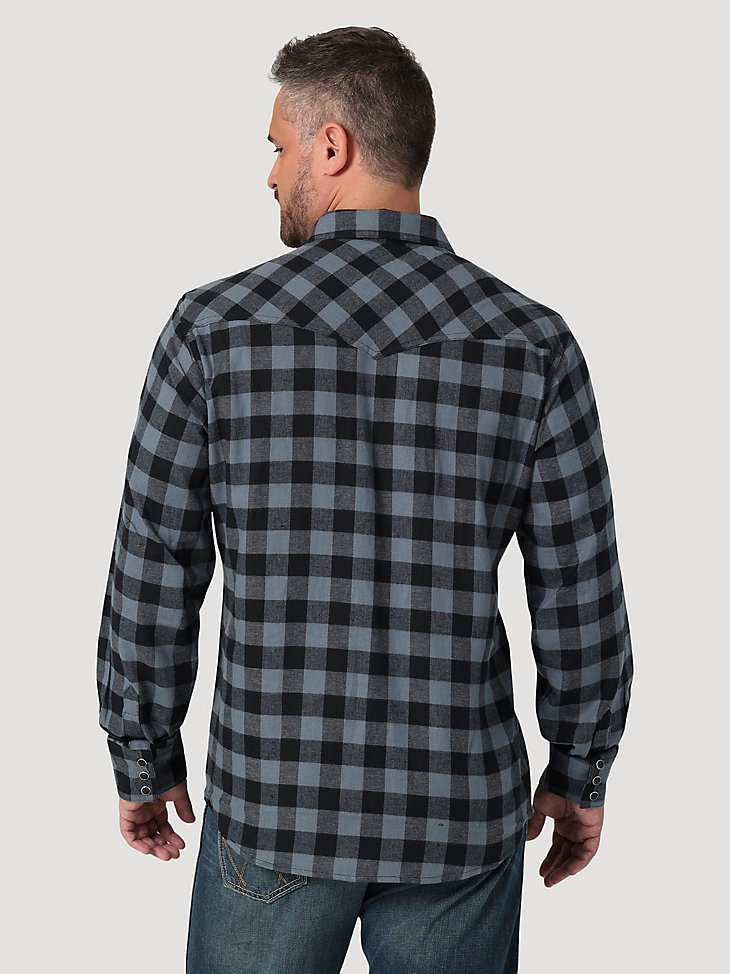 Men's Wrangler Retro® Long Sleeve Flannel Western Snap Plaid Shirt in Stormy Weather alternative view