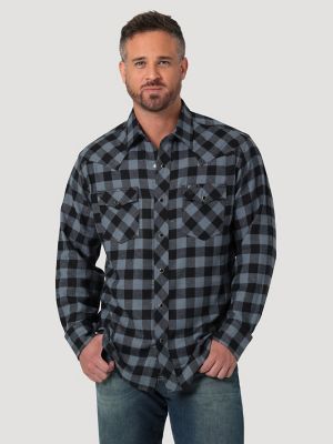 Wrangler Retro Men's Dark Turquoise and Light Turquoise Plaid Classic Fit  Long Sleeve Shirt - Old Fort Western Store