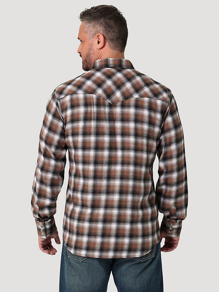 Men's Wrangler Retro® Long Sleeve Flannel Western Snap Plaid Shirt in Aztec Brown alternative view