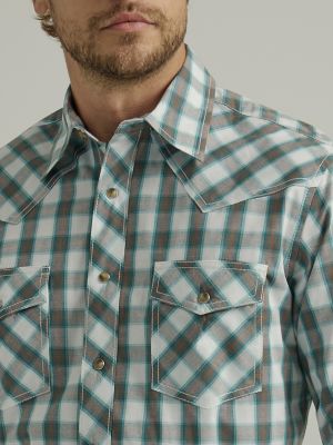 Men's 20X® Competition Advanced Comfort Long Sleeve Two Pocket Western Snap  Shirt in Turquoise Tan Madras