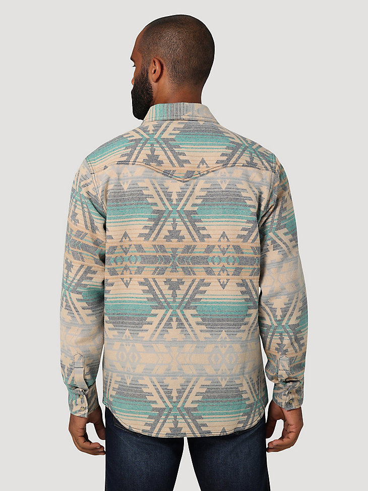 Men's Wrangler Retro® Premium Jacquard Snap Shirt Jacket in Deep Lake alternative view 4