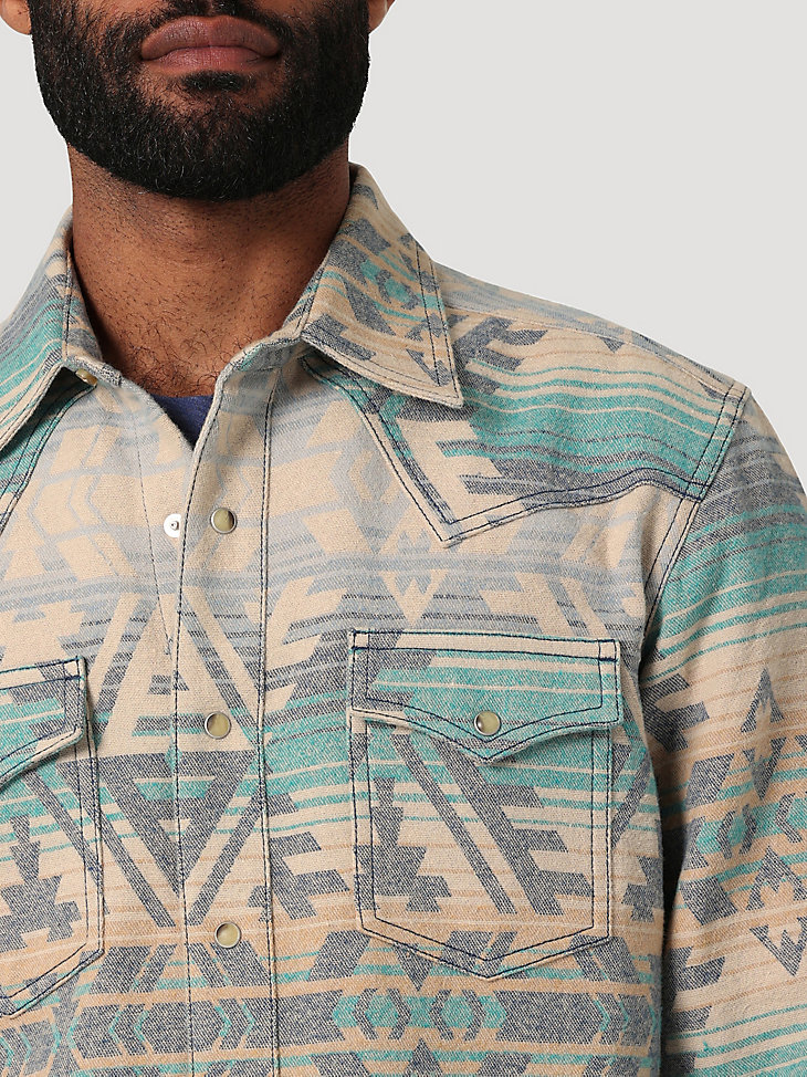 Men's Wrangler Retro® Premium Jacquard Snap Shirt Jacket in Deep Lake alternative view 5
