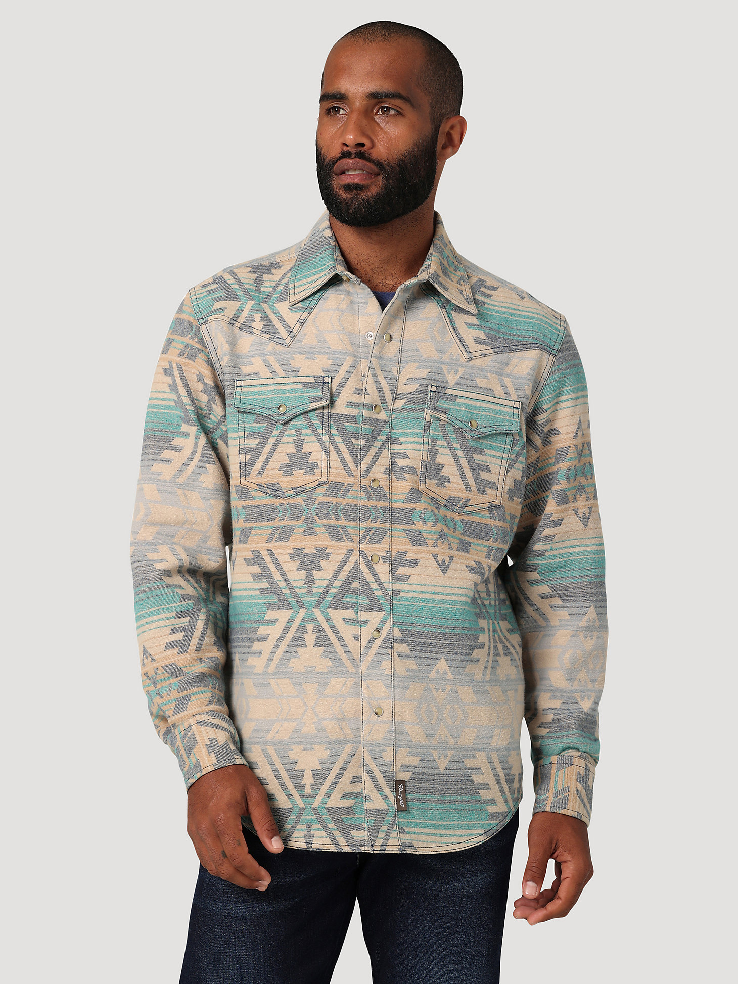 Men's Wrangler Retro® Premium Jacquard Snap Shirt Jacket in Deep Lake