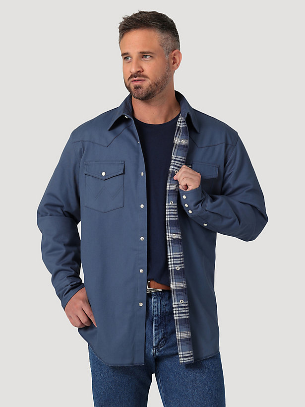 Men's Wrangler® Long Sleeve Flannel Lined Solid Work Shirt in Vintage Indigo