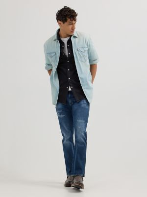 くすみ水色 HTC WRANGLER DENIM SHIRT レッド スタッズ 正規品 | www