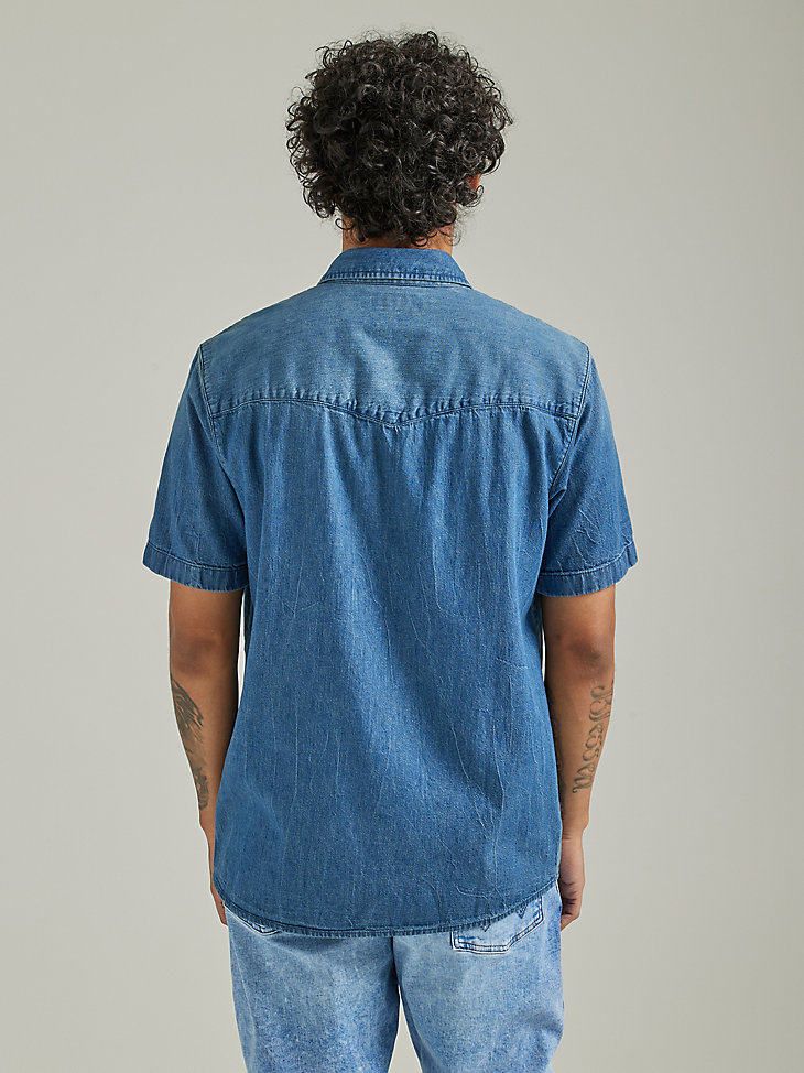 Men's Short Sleeve Western Denim Shirt in Medium Wash alternative view