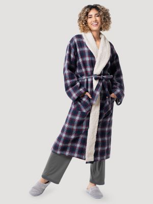 Plaid Flannel Sherpa Lined Robe