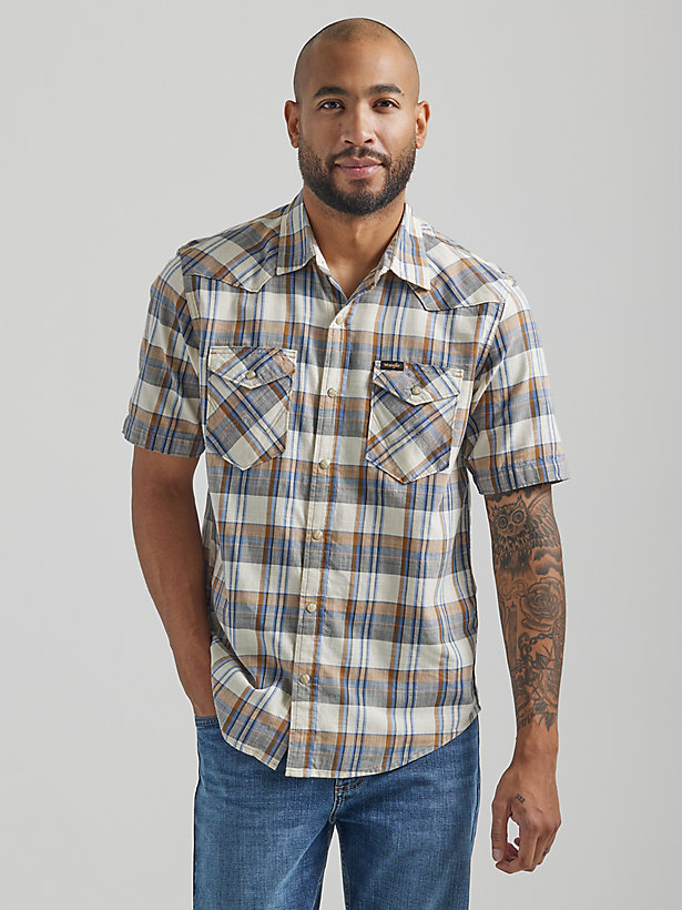 Men's Plaid Short Sleeve Snap Shirt