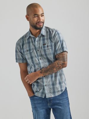 Men's Short Sleeve Western Denim Shirt in Medium Wash