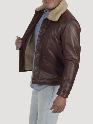 Men's Leather Sherpa Bomber Jacket