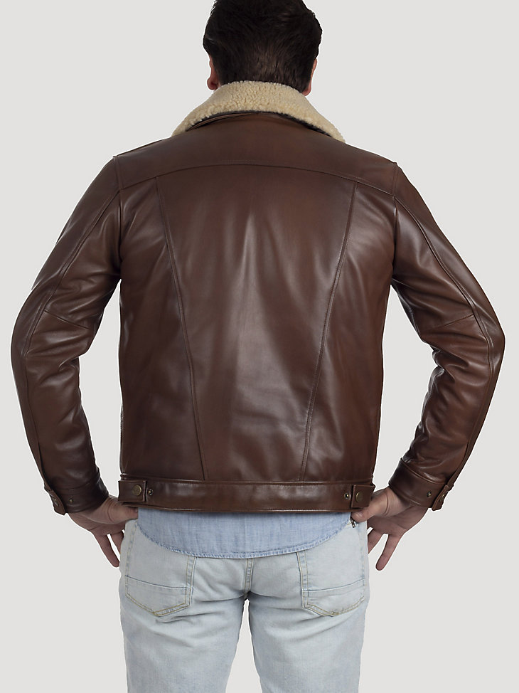 Men's Leather Sherpa Bomber Jacket in Brown alternative view 2