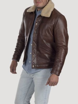 Men's Leather Sherpa Bomber Jacket