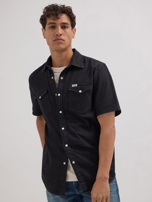 Men's Western Denim Shirt in Off Black