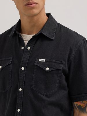 Men's Western Denim Shirt in Off Black