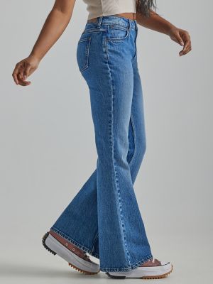 XS-XL Size Women's Stretch Loose Full Length Jeans Wide Leg Flare