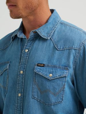 Mens Denim Western Snap Shirt in Lake Wash alternative view 6
