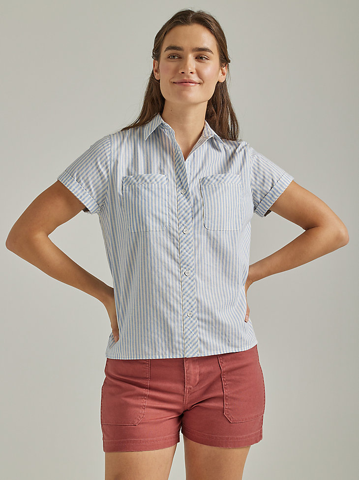 ATG By Wrangler® Women's Breeze Stripe Shirt in Spring Water main view