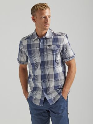 Wrangler MACW20B Mens Performance Long Sleeve Shirt Plaid Blue