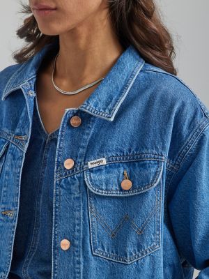 Lucky Brand Womens Cutoff Denim Crop Button Up Jean Jacket Blue