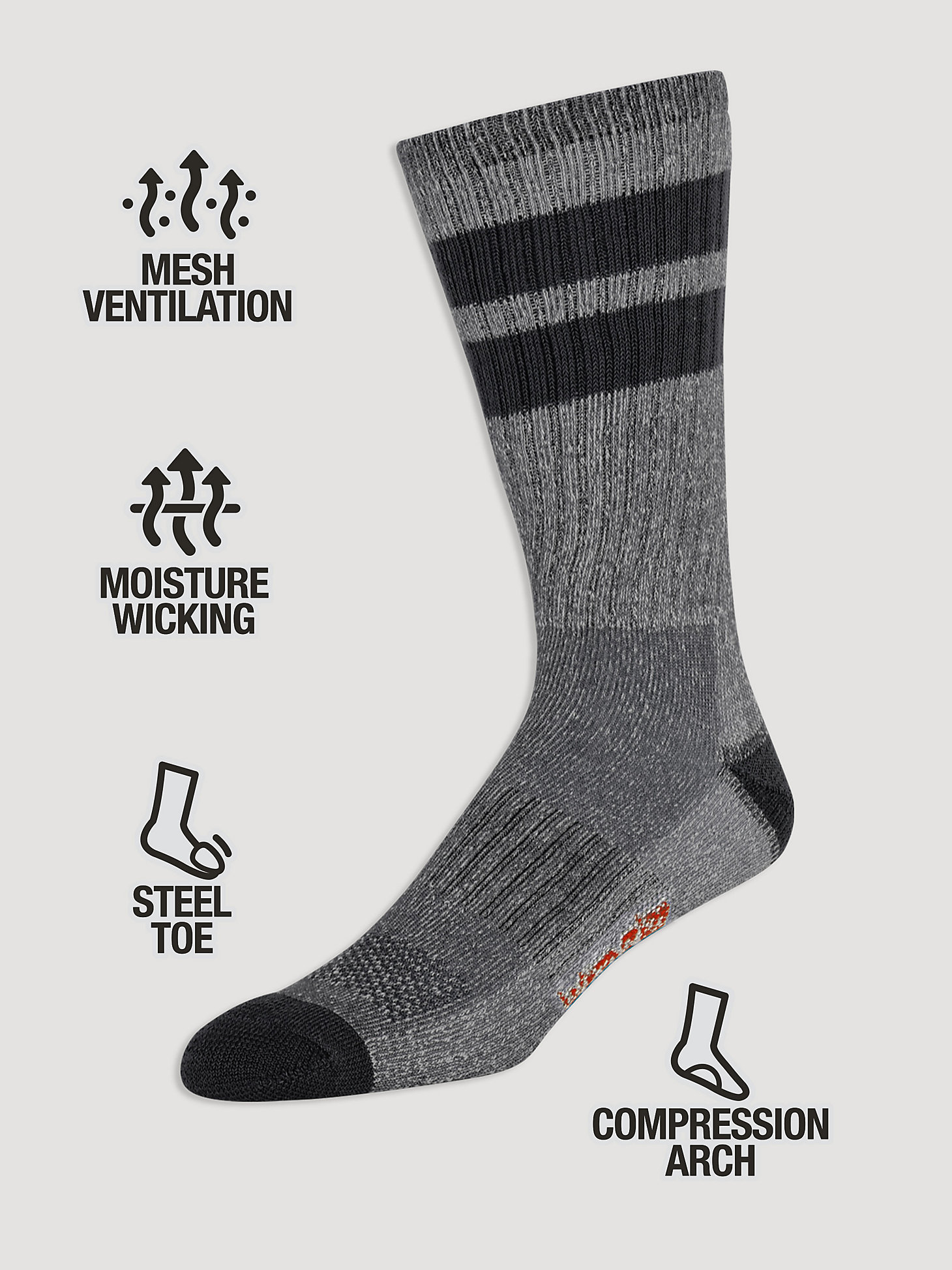 Men's Wool Stripe Work Socks in Black alternative view 1