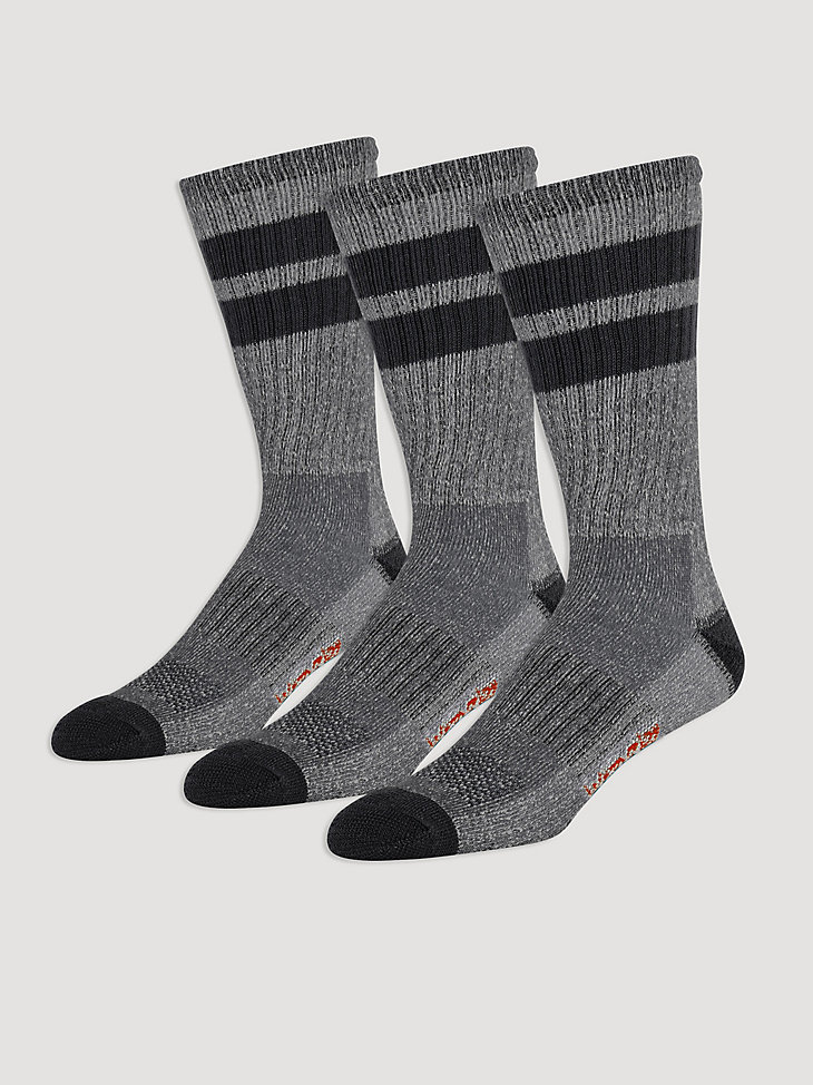 Men's Wool Stripe Work Socks in Black main view