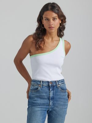 White one shoulder discount tank