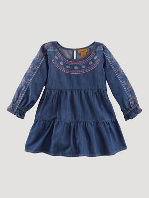 Girl's Embroidered Denim Tunic Dress