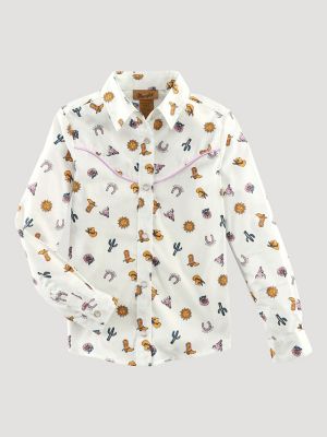 Wrangler Boys' Dotted Print Long Sleeve Snap Western Shirt