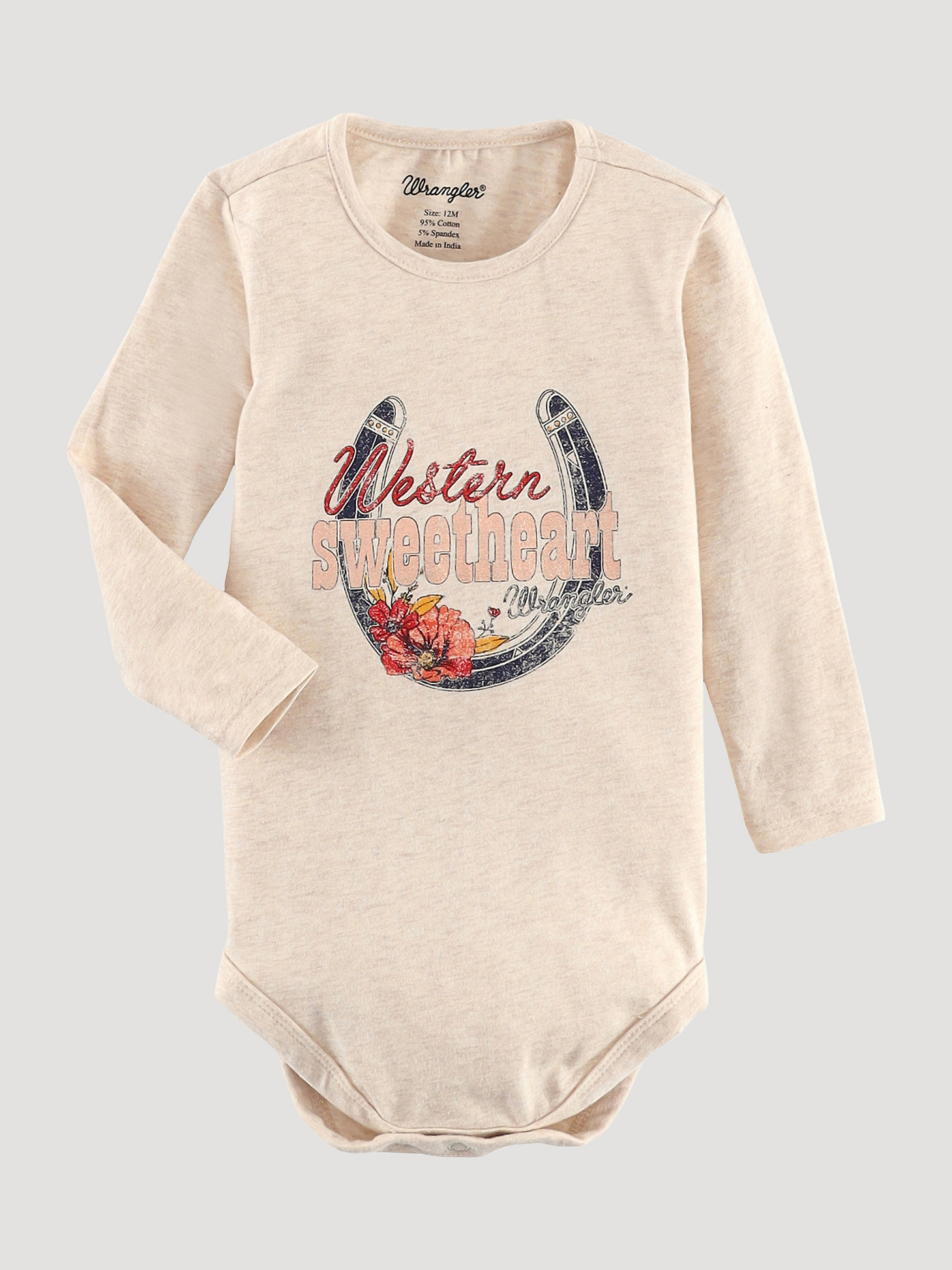 Baby Girl's Horseshoe Graphic Bodysuit in Oatmeal Heather main view