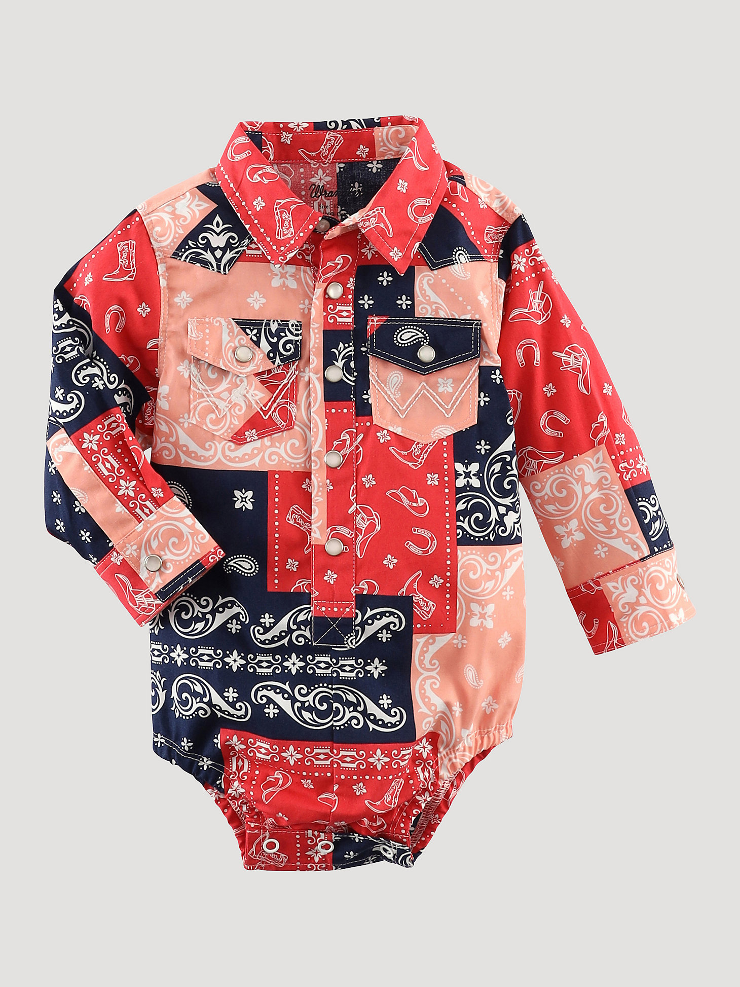 Baby Girl's Patchwork Western Snap Bodysuit in Patchwork main view