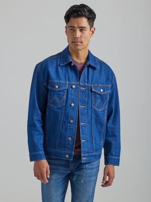 Men Denim Jacket: Tall Stonewash Blue Denim Sherpa Jacket